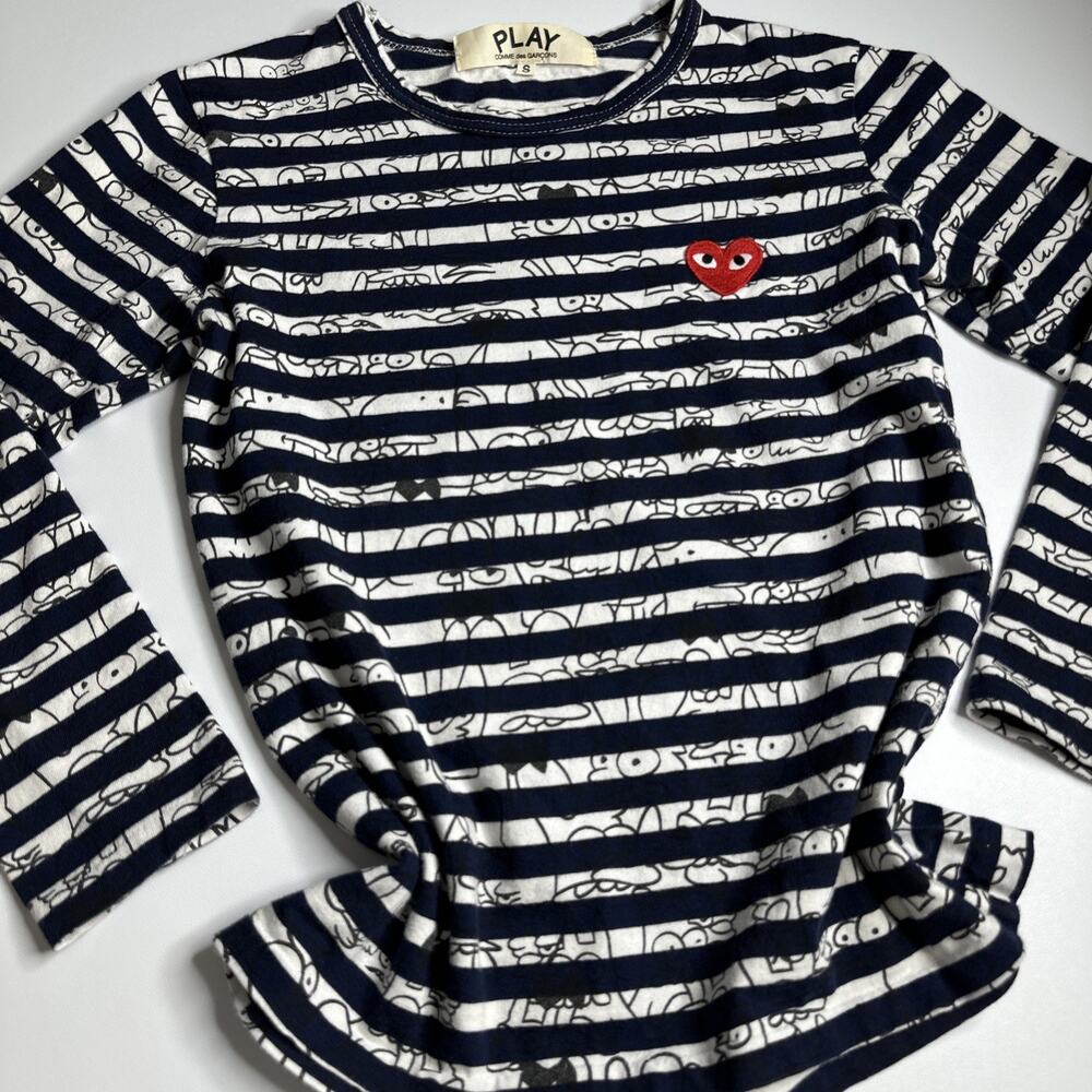 Commes des Garcons Play x Matt Groening Navy Blue Striped Long Sleeve Size Small - Picture 6 of 13